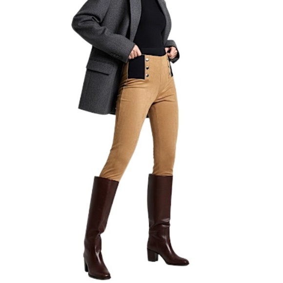 Tristan minimalist camel tan faux suede pull on old money mid rise leggings XS - Picture 1 of 15